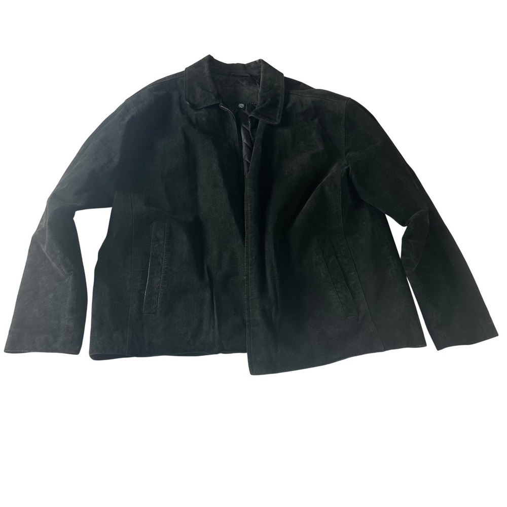 VTG Knightsbridge Mens Black Suede Leather Jacket Quilted Lined Full Zip Large L